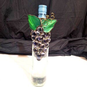 Stained Art glass Grape Bunch Wine or Spirits Bottle Decor Accent  6 1/2"